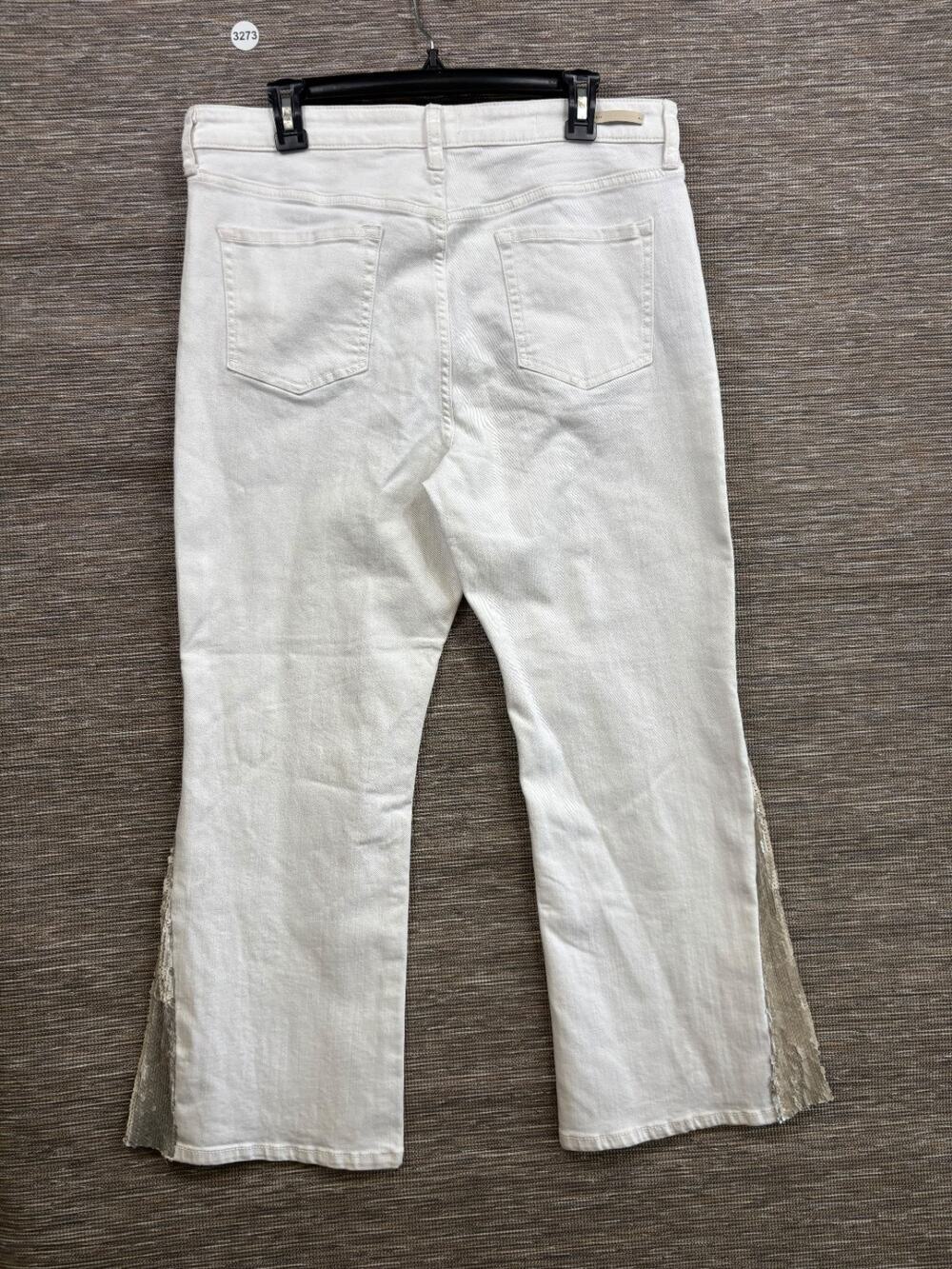 Pilcro and the Letterpress Anthropologie White Sequin Accent Flare Jeans 32 NEW